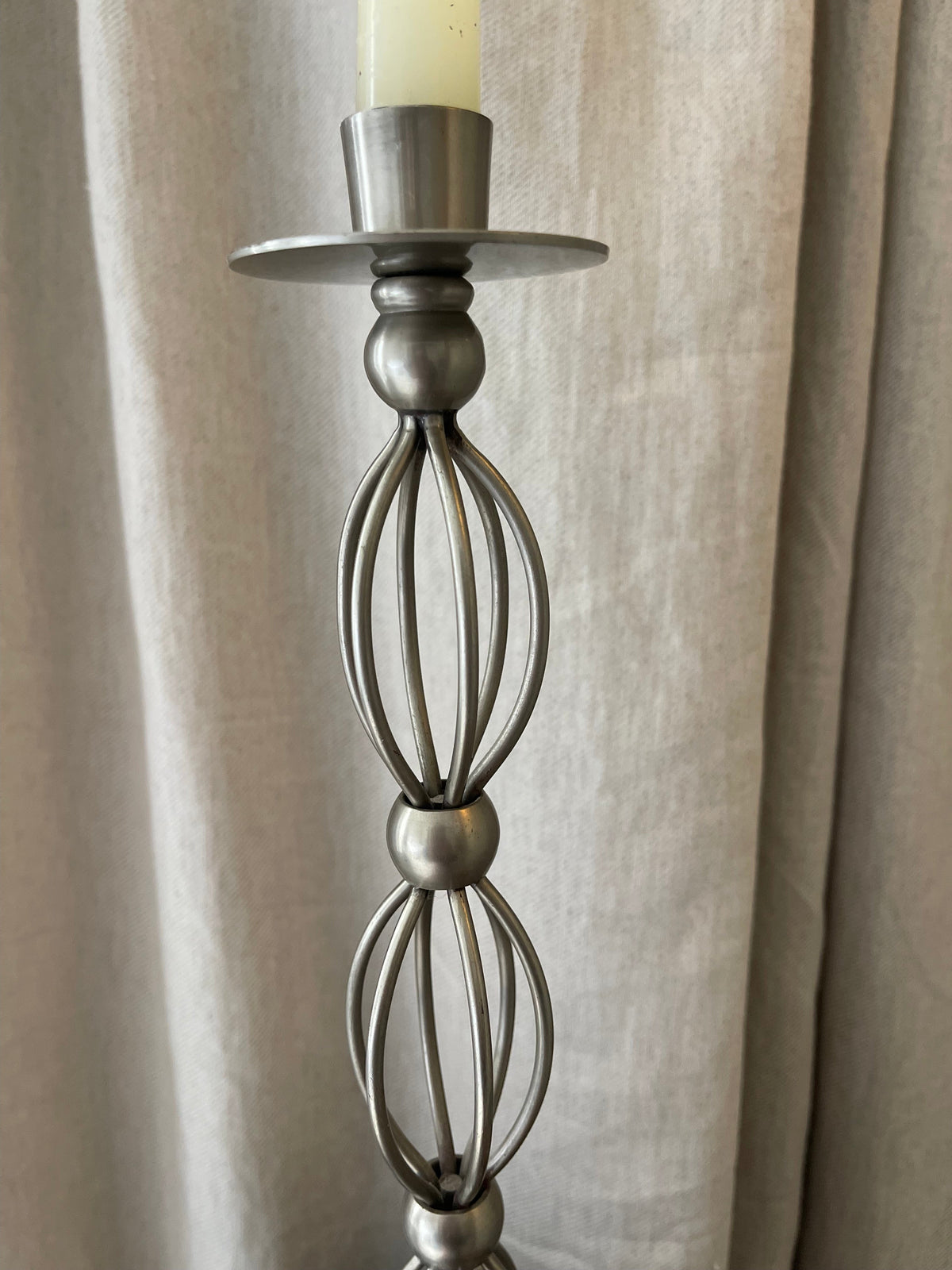 Large Pillar Silvertone Candlestick