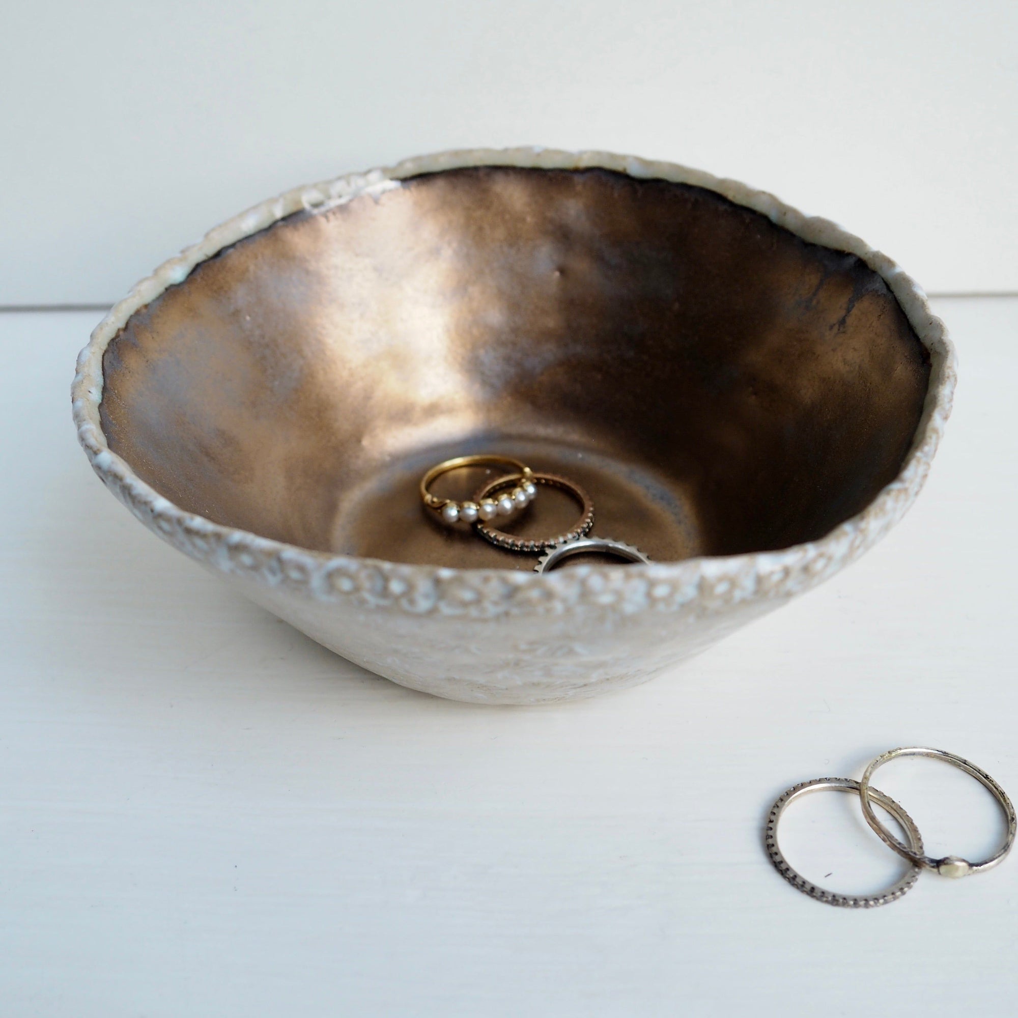 Handmade Gold Ceramic Ring Dish