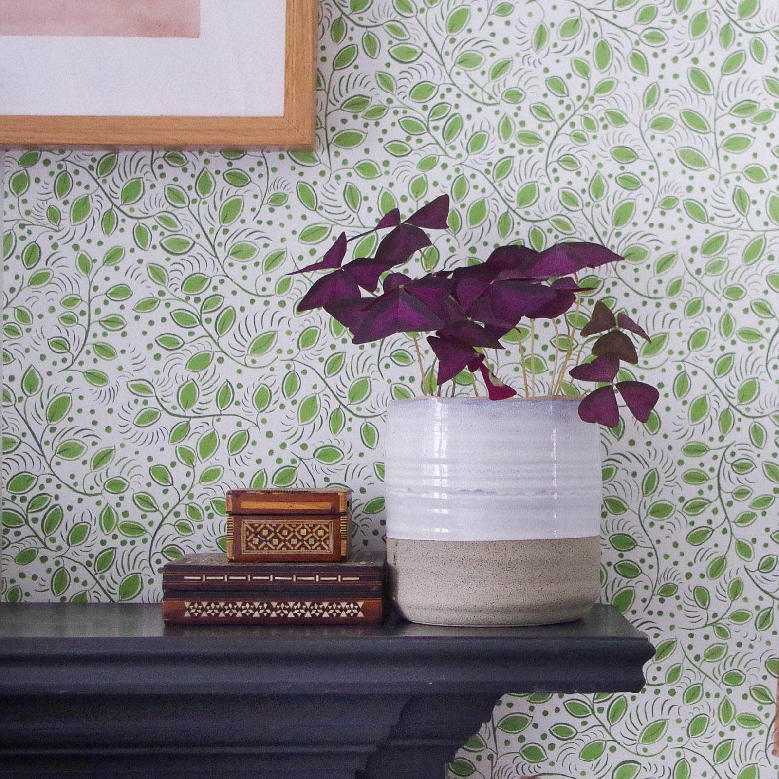 Printed Little Leaves Wallpaper - Green