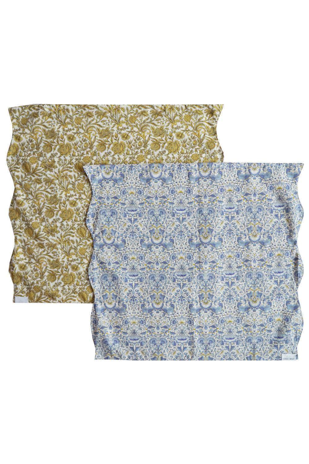 Reversible Wavy Napkin Set Made With Liberty Fabric Lodden China Blue & Sambourne Yellow