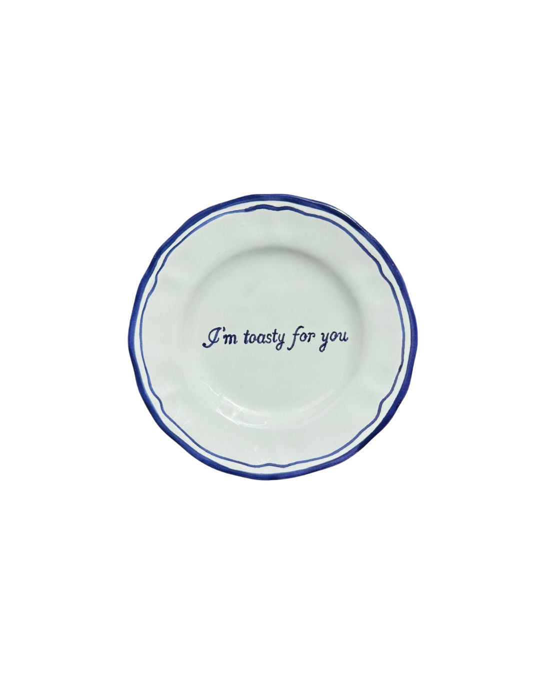 Ceramic Scalloped Blue Quote Bread Plate Set of 4