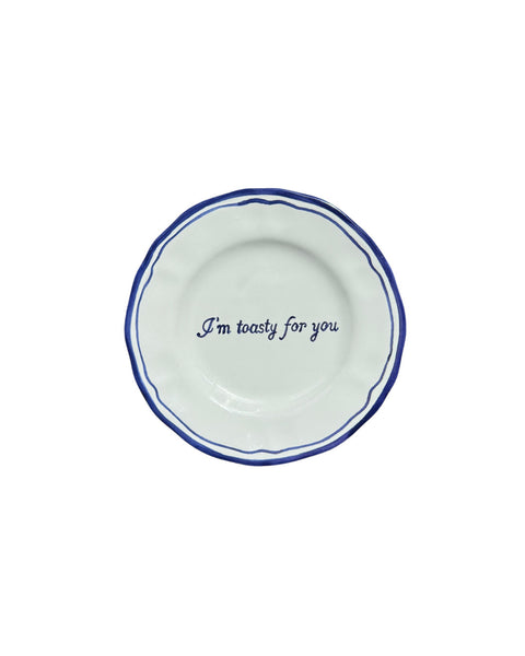 Ceramic Scalloped Blue Quote Bread Plate Set of 4