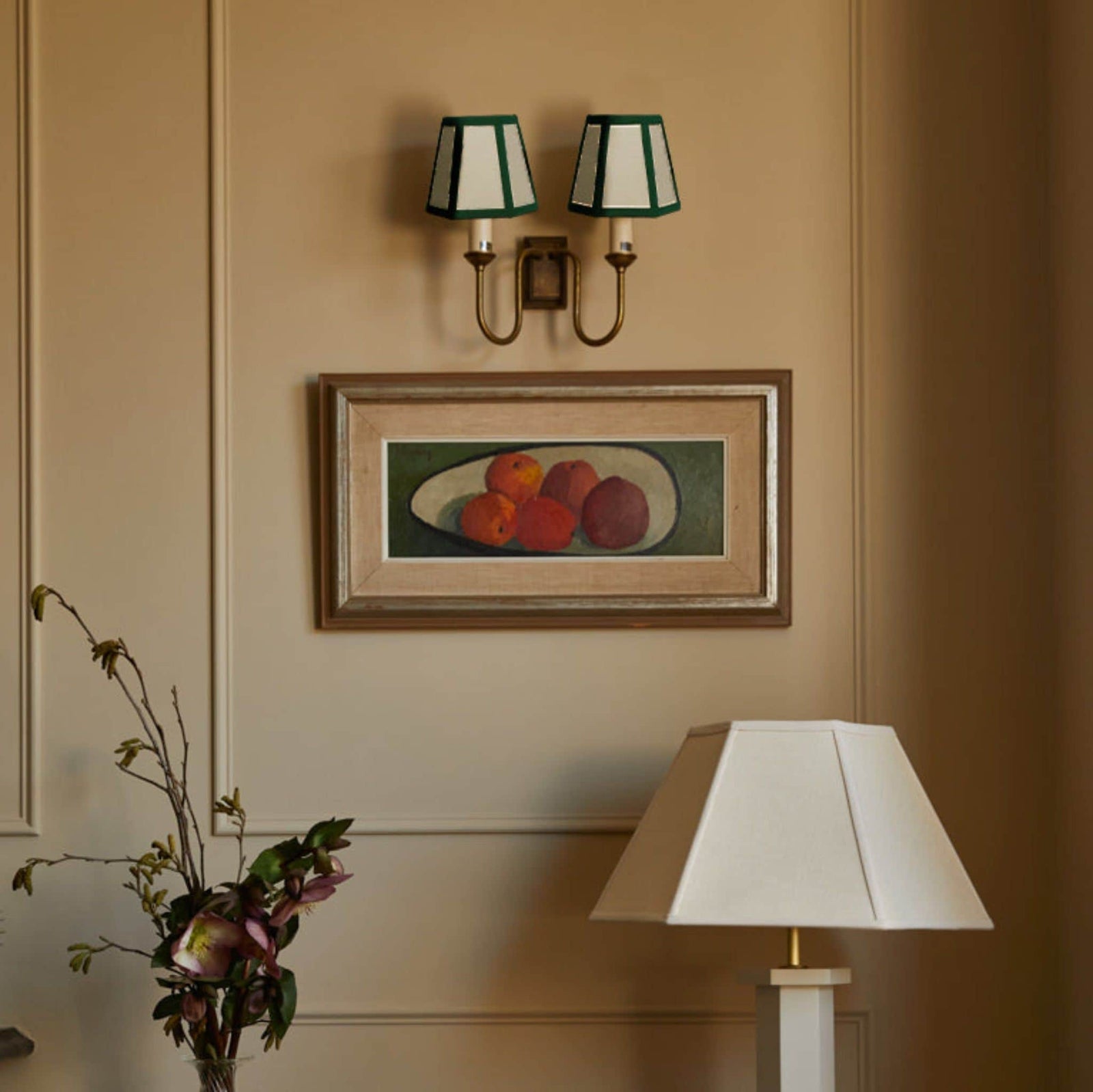 Hexagon Linen Lampshade, Green Trim - Candle Shade