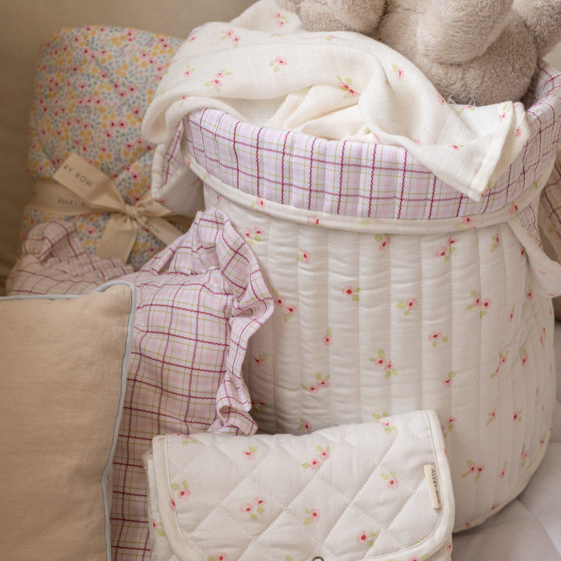 Large Quilted Storage Basket - Anemone / Pink Check