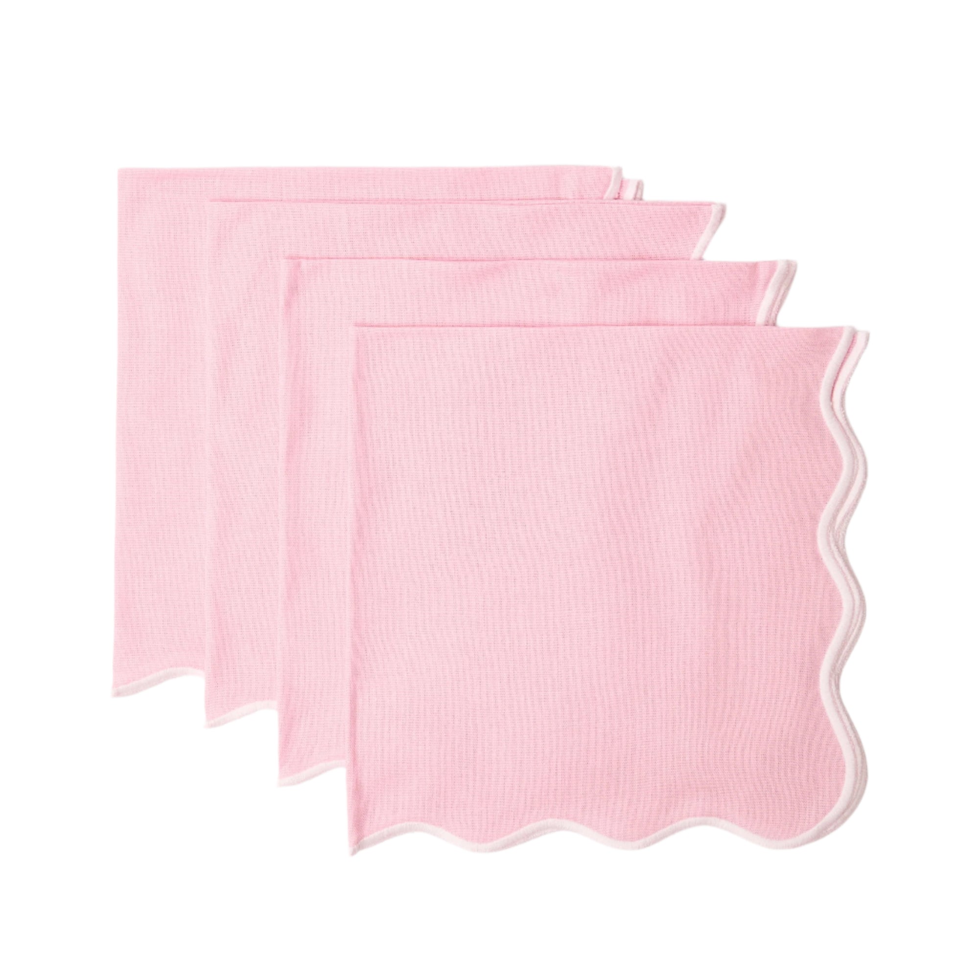 Pale Pink Wave Napkin With White Embroidered Edge (set of 4)