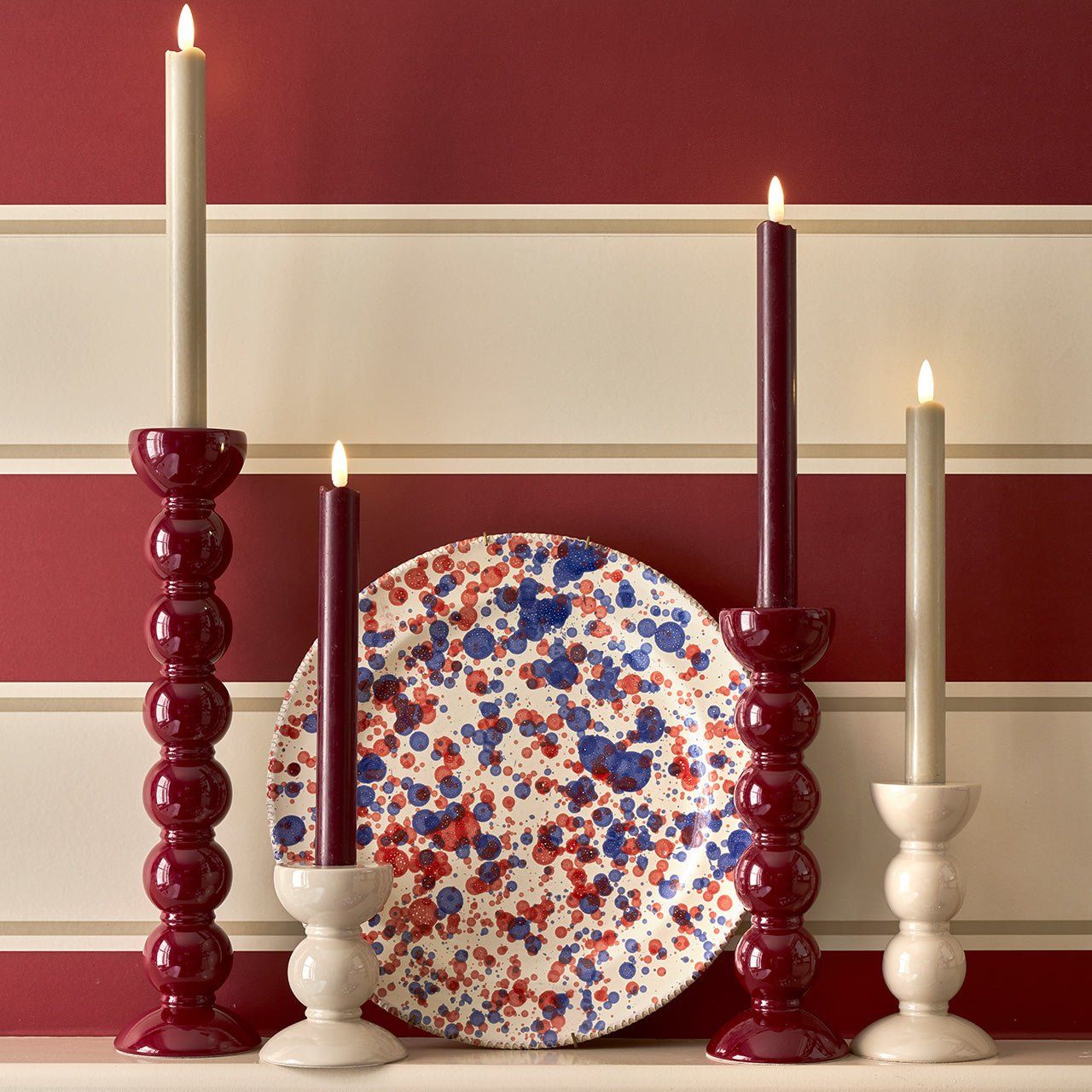 Tall Cherry Bobbin Candlestick - 24cm