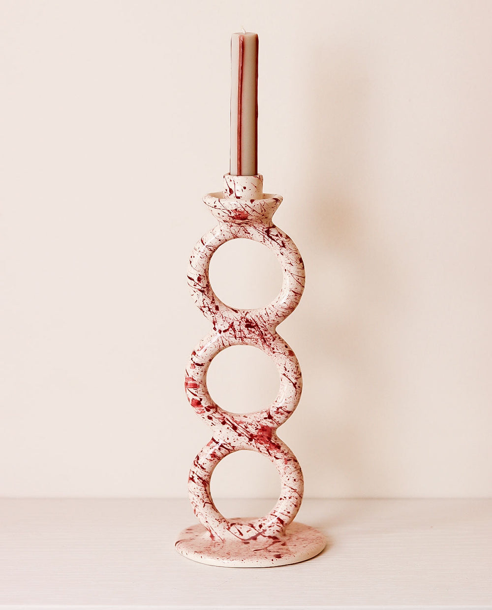 Handmade Ceramic Candlestick Purple Splash