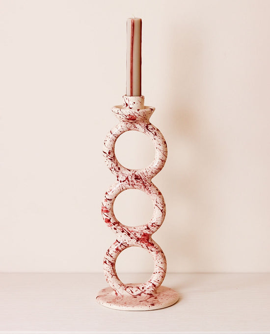 Handmade Ceramic Candlestick Purple Splash