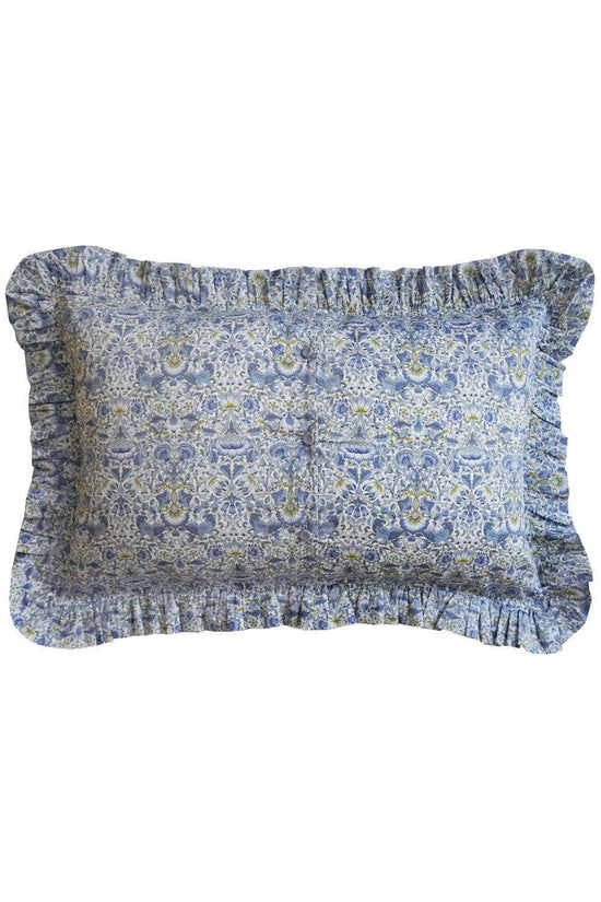 Oblong Ruffle Cushion Made With Liberty Fabric Lodden China Blue