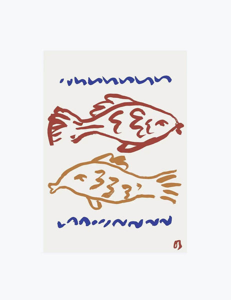 Two Fish in Red & Blue Print