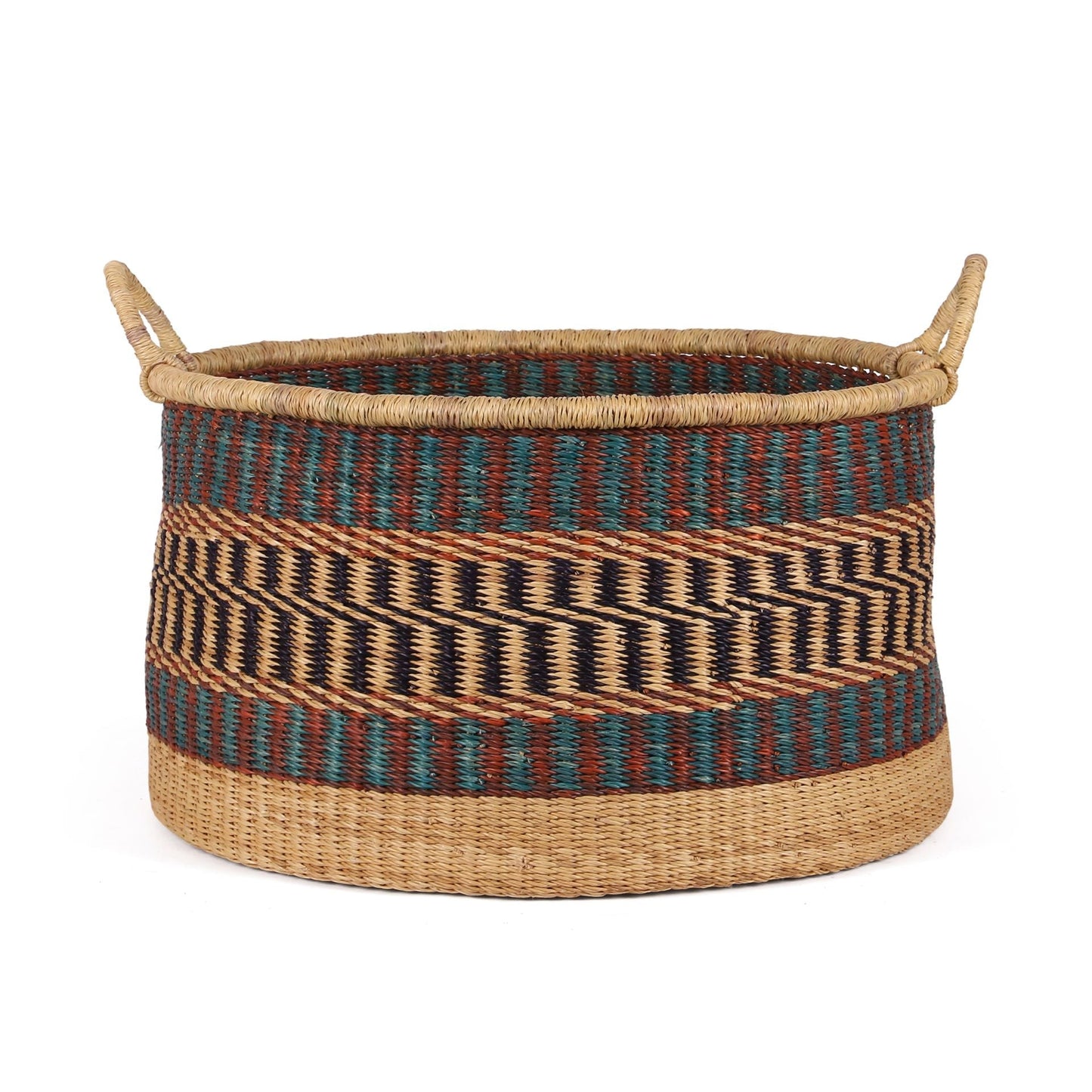 LIKEM: Large Teal, Brown and Black Floor Storage Basket with Handles