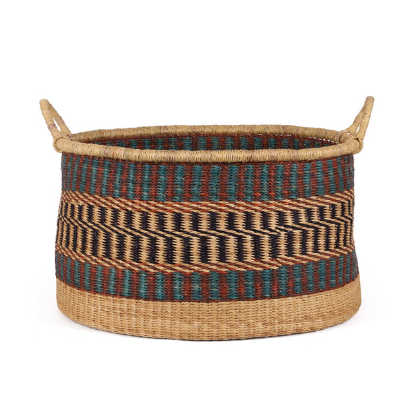 LIKEM: Large Teal, Brown and Black Floor Storage Basket with Handles