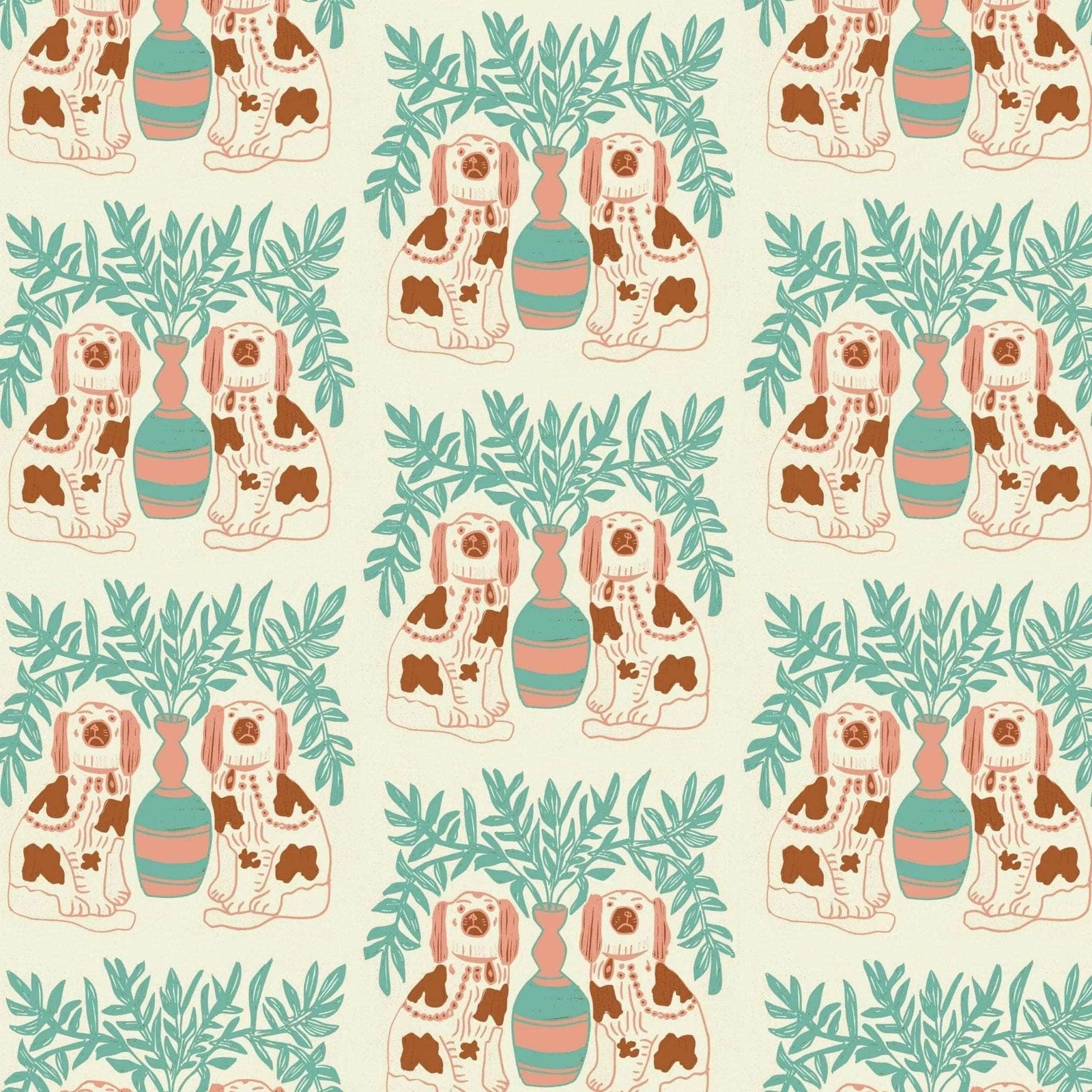 Pair of Dogs Wallpaper - Vintage Brown