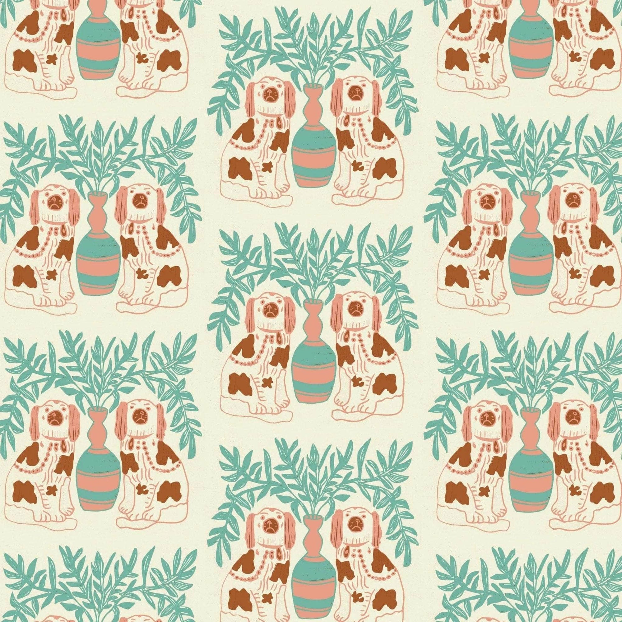 Pair of Dogs Wallpaper - Vintage Brown