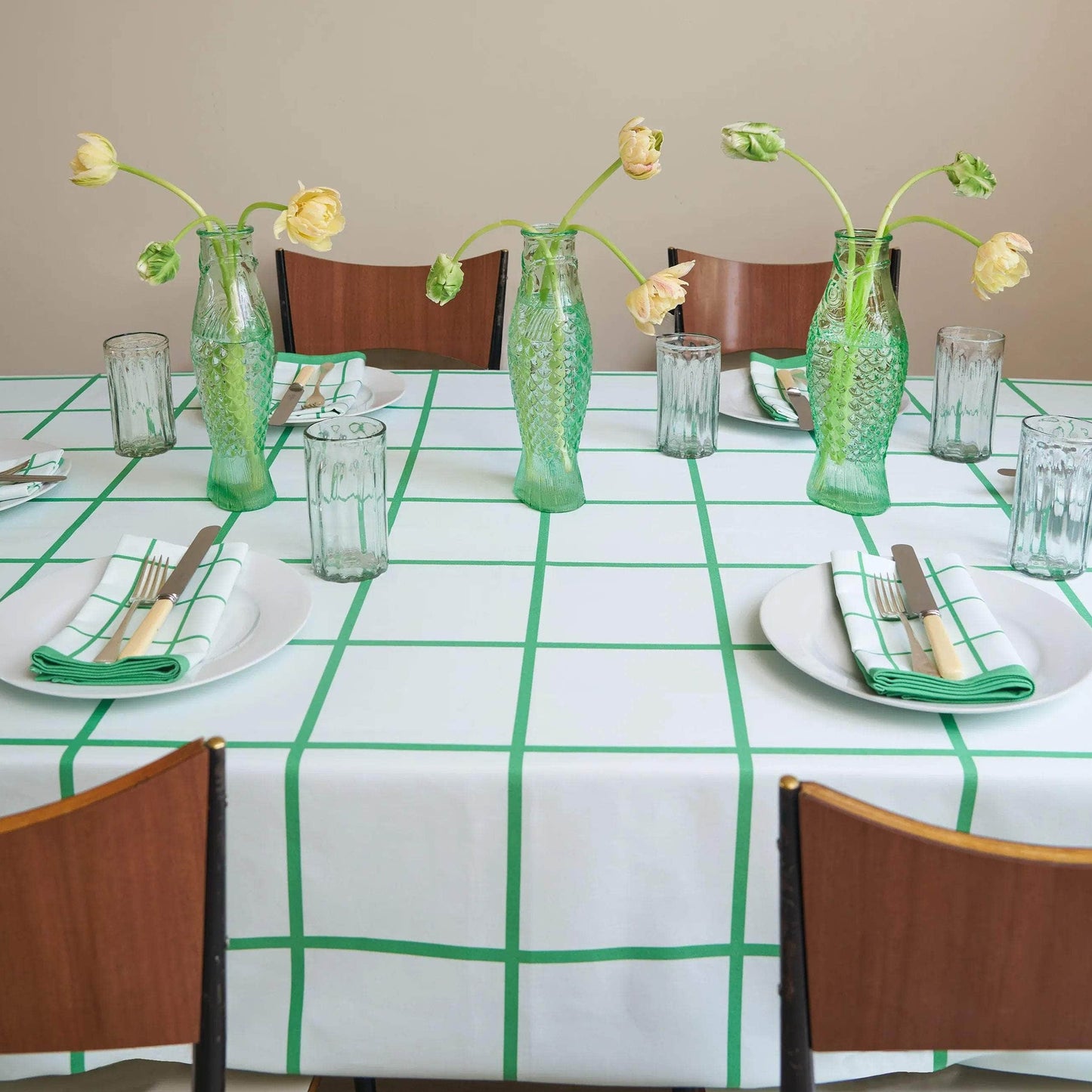 Marzipan Check Mint & Emerald Tablecloth