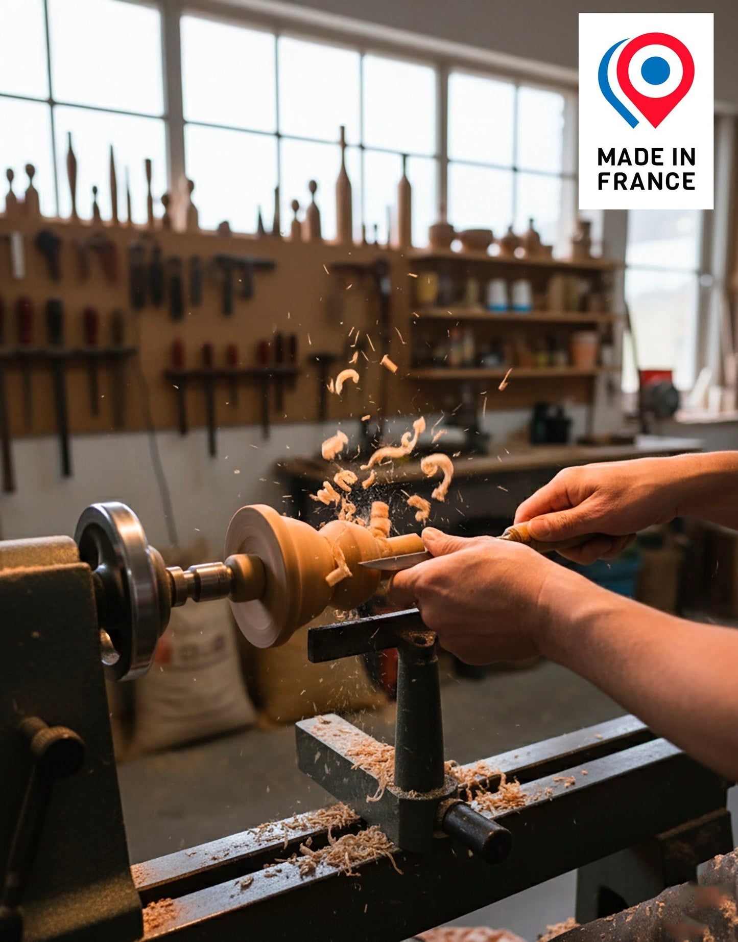 Olga Pleated Pendant Light in Khaki Check Fabric with Turned Wood Finish