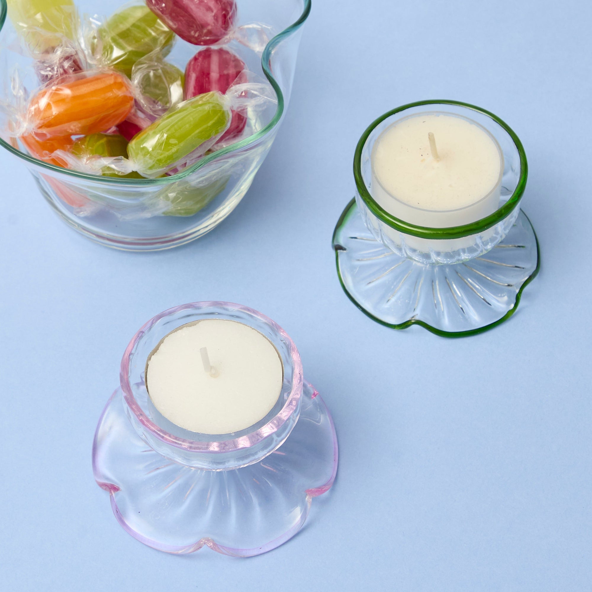 Green Rimmed Tealight Holders (set of 2)