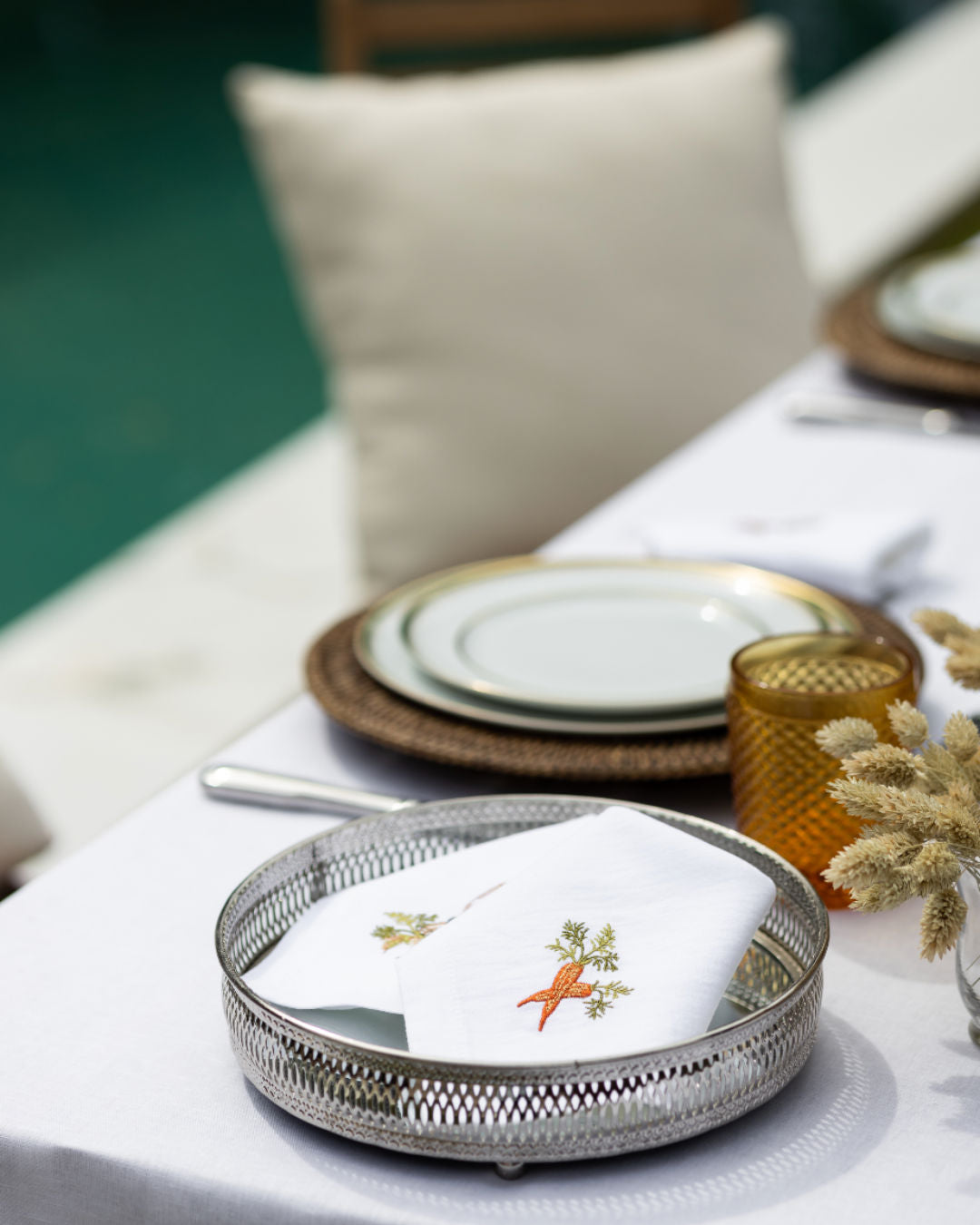 Round Silver Tray with Mirror