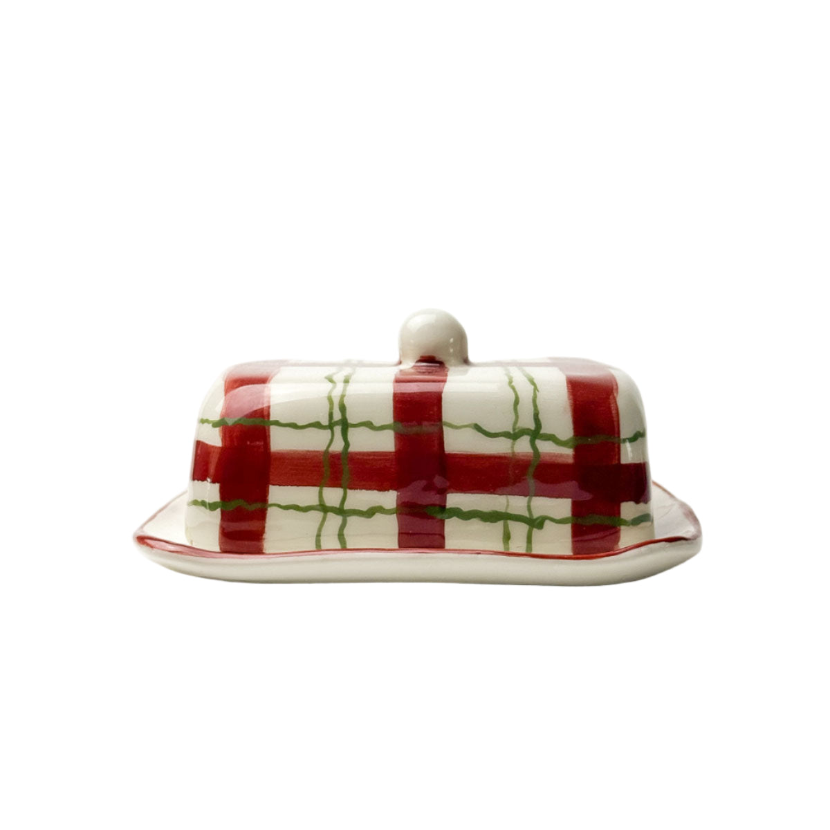 Handcrafted Plaid Ceramic Butter Dish