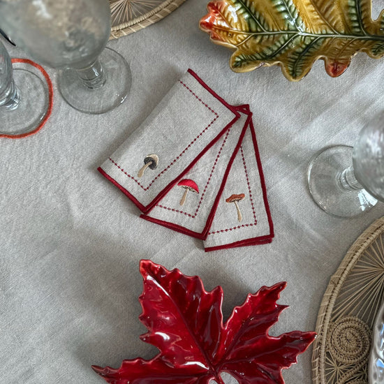 Linen Cocktail Napkins - Mushrooms