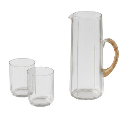 Hammered Glass Water Pitcher and Tumbler Set (Set of 3)