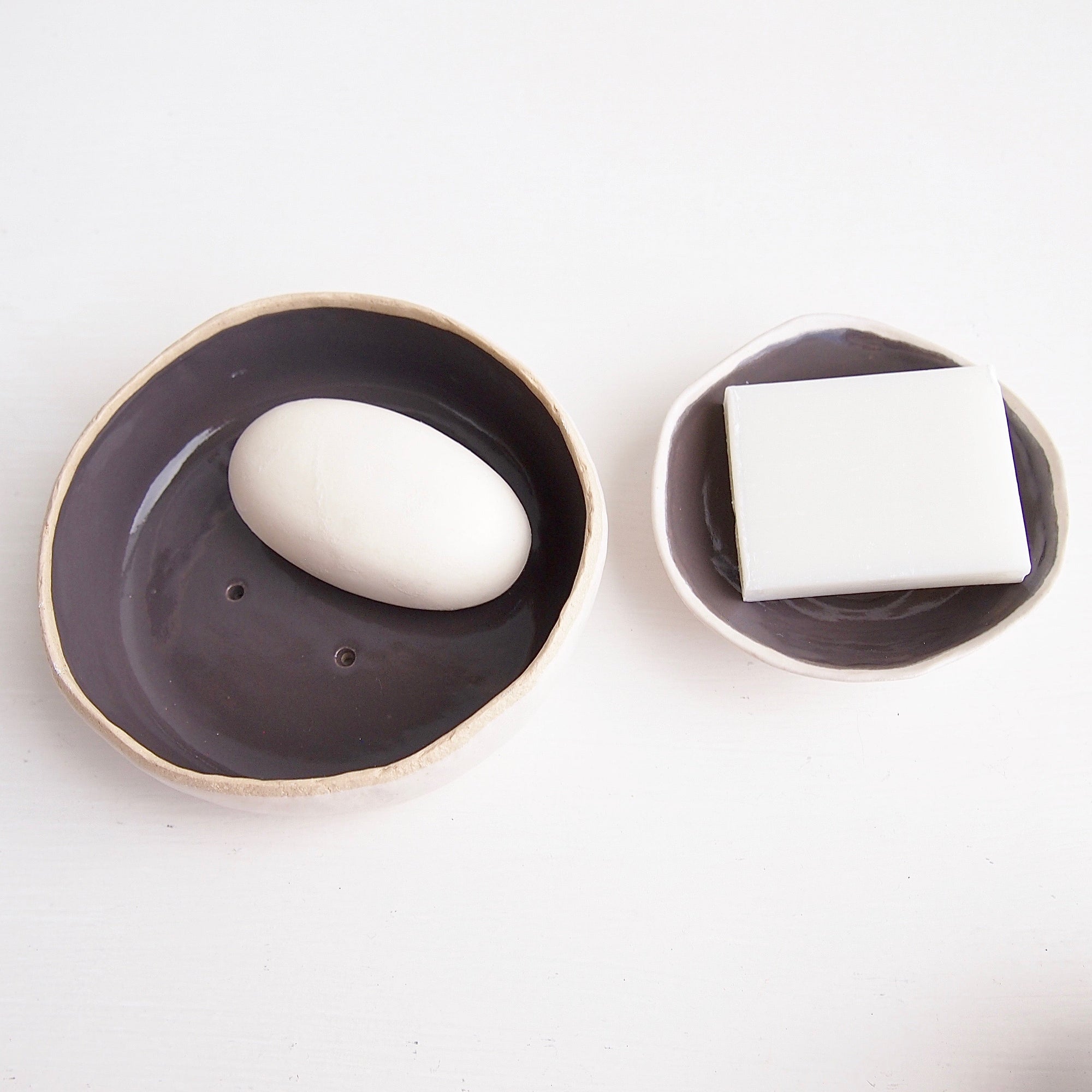 Handmade Grey and White Ceramic Soap Dish