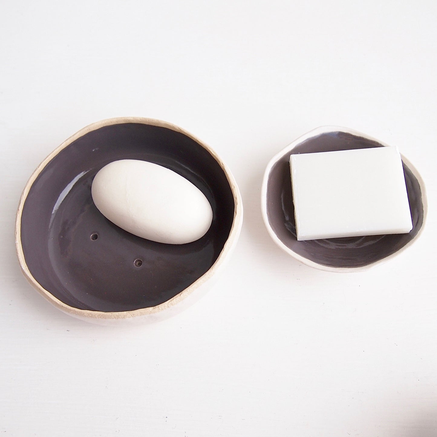 Handmade Grey and White Ceramic Soap Dish
