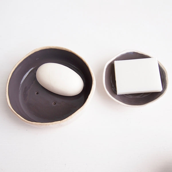 Handmade Grey and White Ceramic Soap Dish