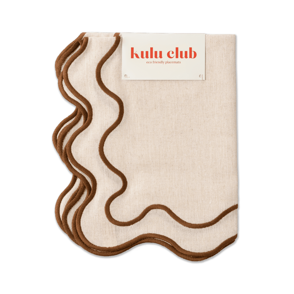 Set of Wavy Placemats in Beige/Brown Linen Mix