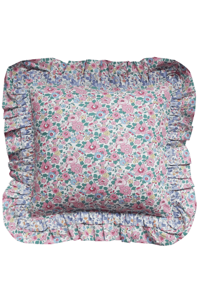 Double Ruffle Cushion made with Liberty Fabric Betsy Blossom Pink