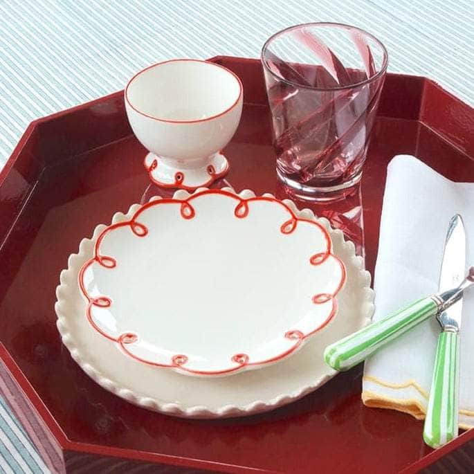 Rosy Red Scalloped Tea Plates - Set of 4