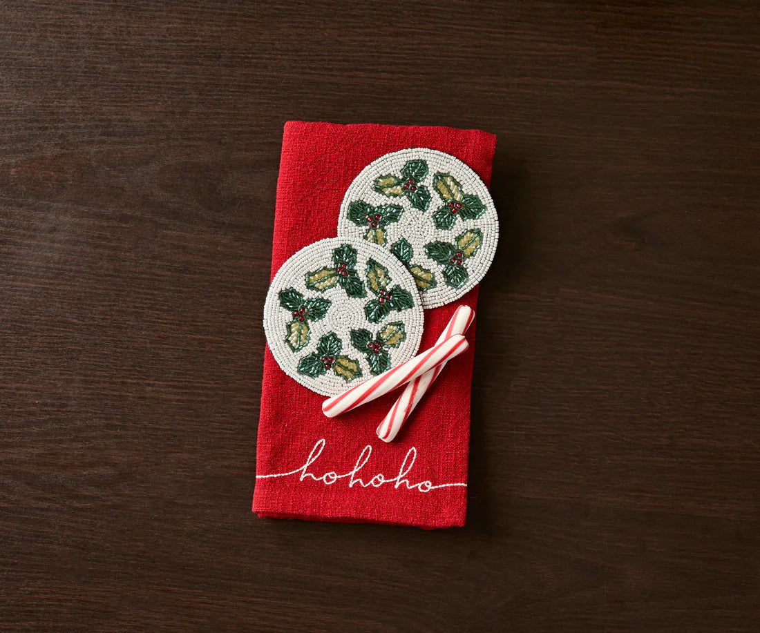 Handmade Beaded Holiday Coaster – Christmas Table Decor
