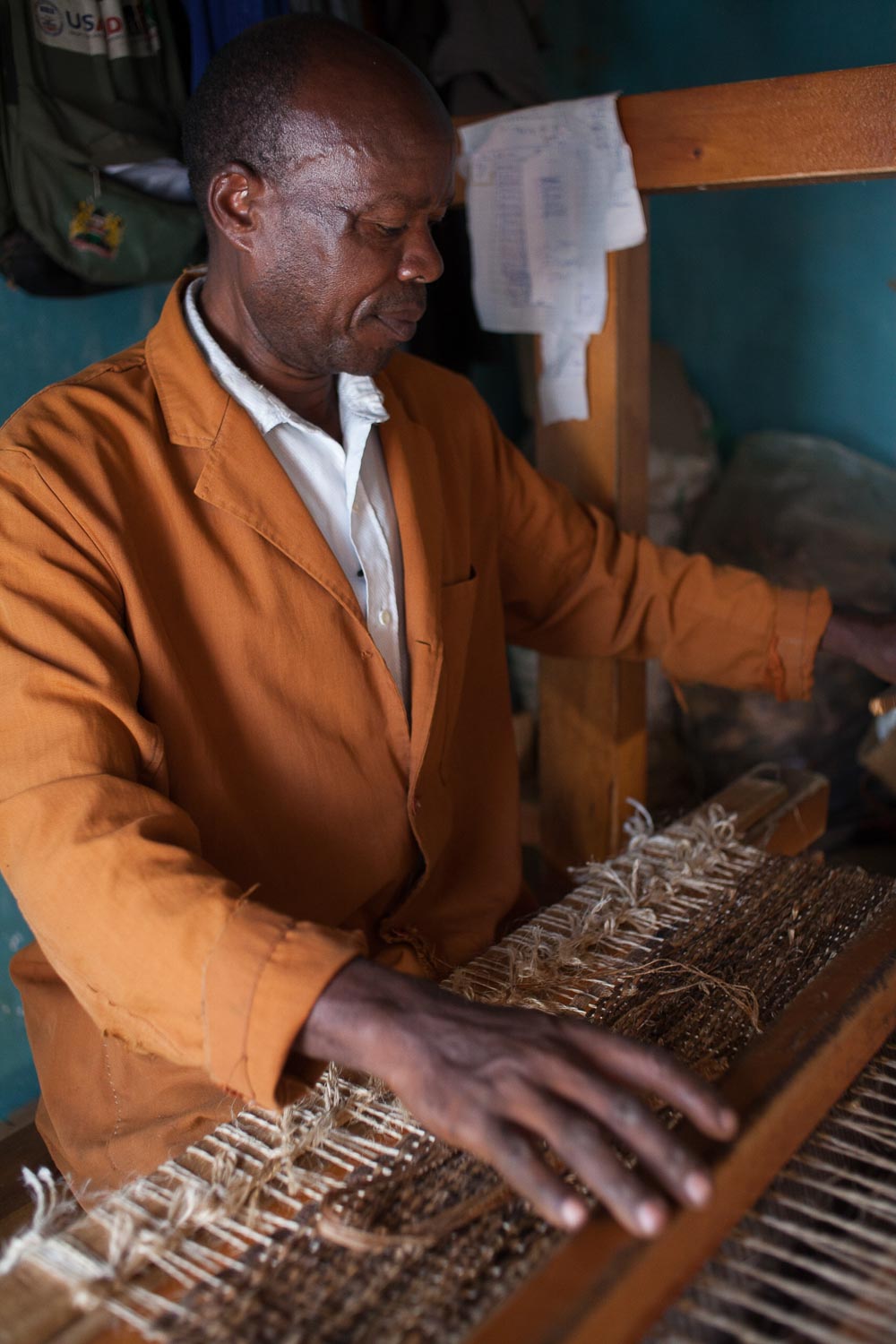 MSHALE: Golden Yellow & Turquoise Striped Woven Sisal Runner