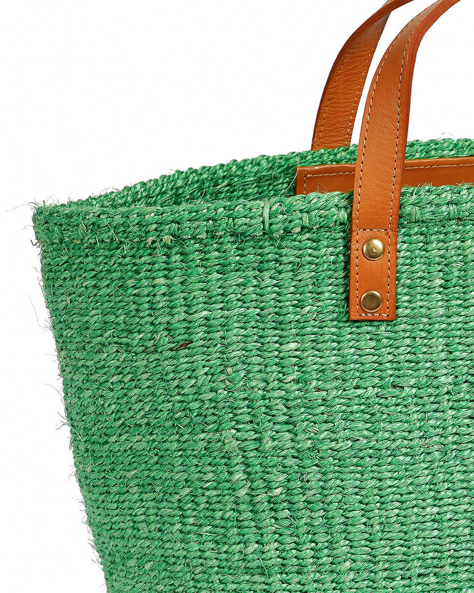 BARUA: Mint Green and Tan Leather Sisal Shopper