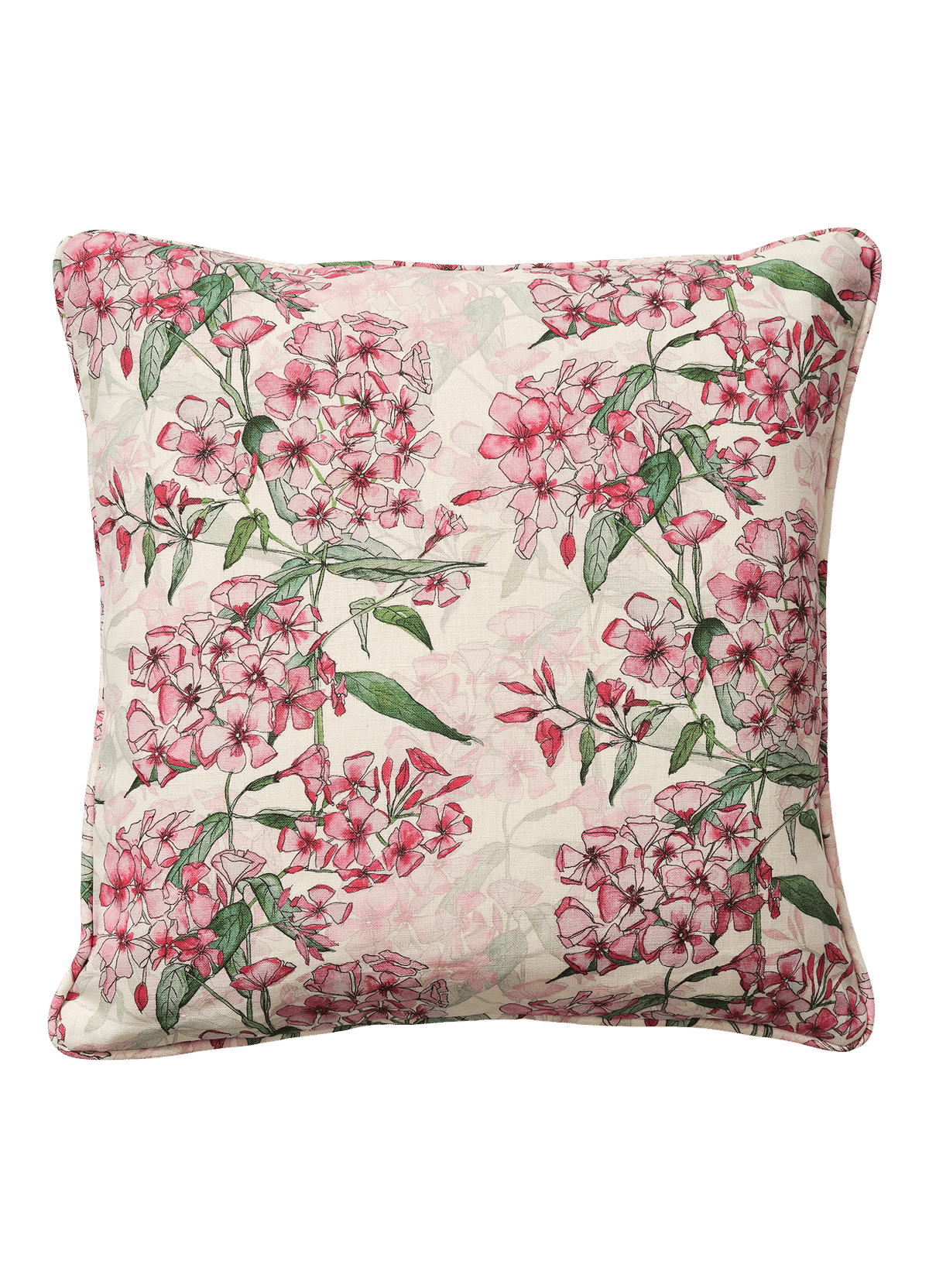 Square Pink Phlox Rows Cushion with Piping