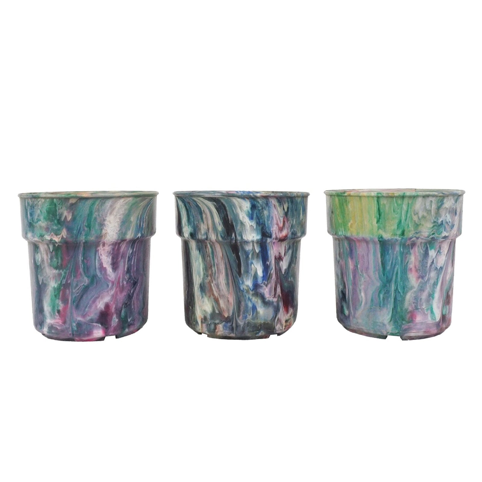 3 Vintage Marbled Plant Pots