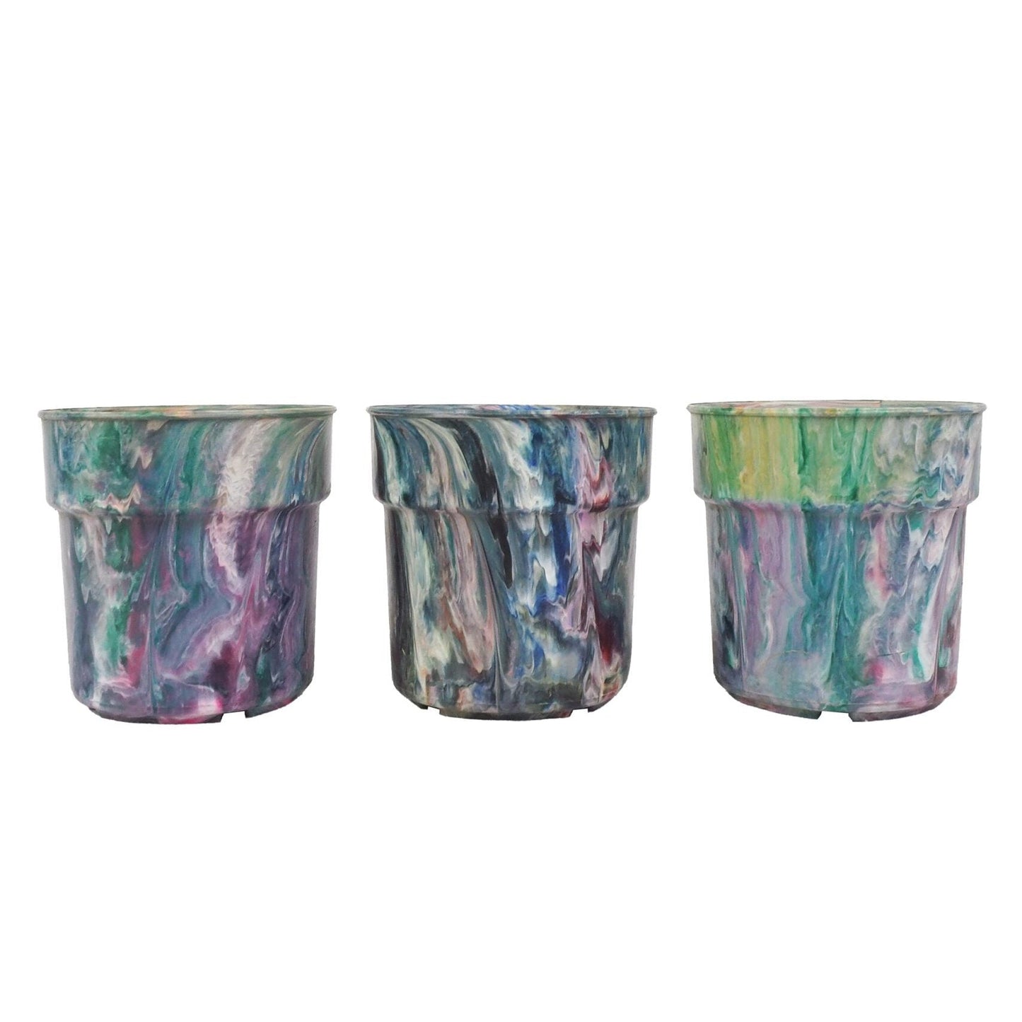 3 Vintage Marbled Plant Pots
