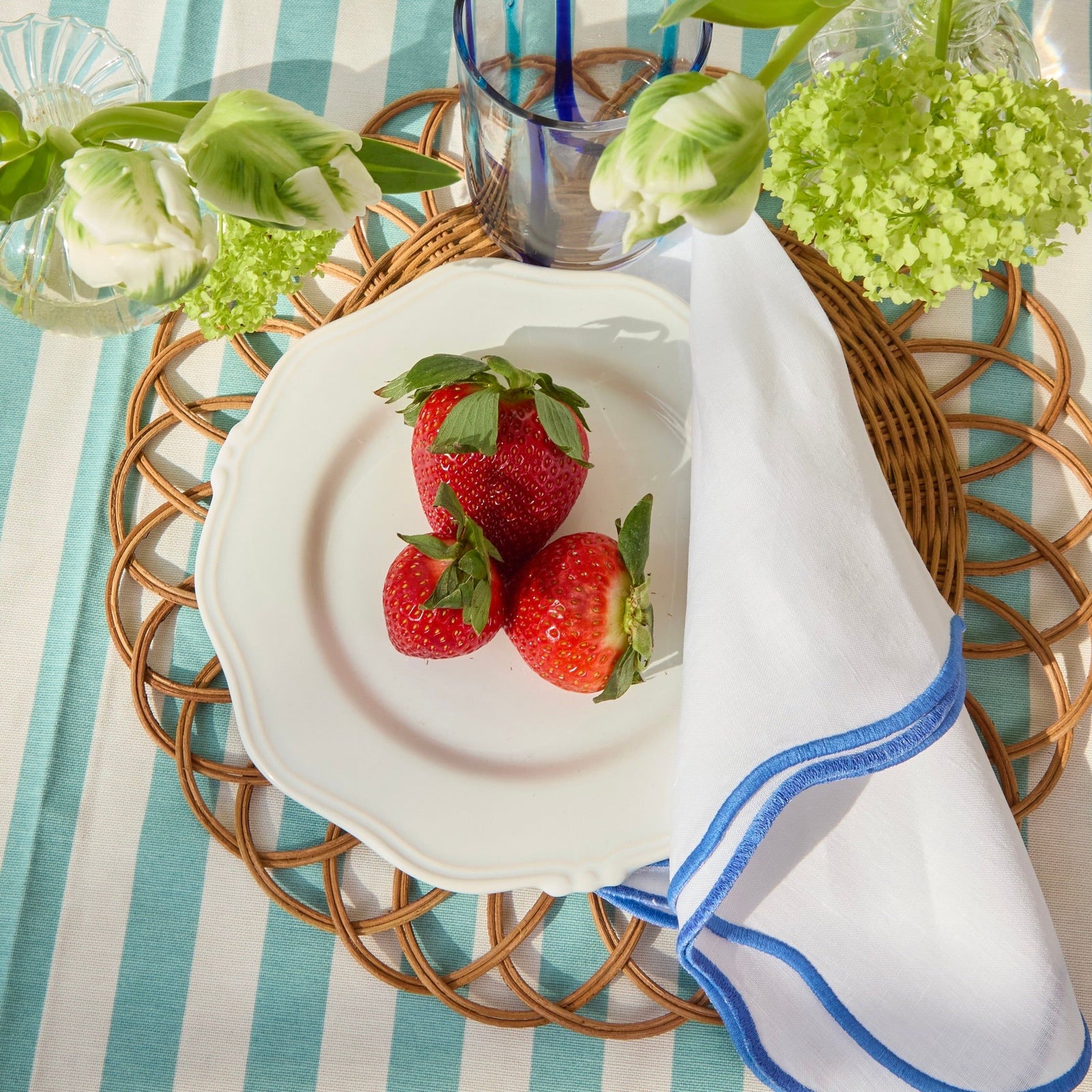 Blue Edged Linen Napkins (set of 4)