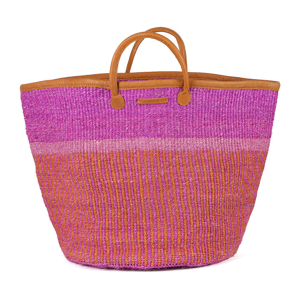 TENGUA: Orange, Pink & Purple Stripe Woven Laundry Basket