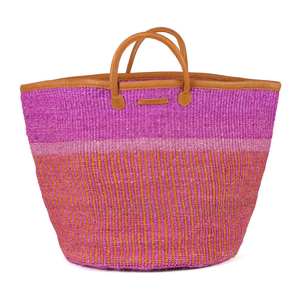 TENGUA: Orange, Pink & Purple Stripe Woven Laundry Basket