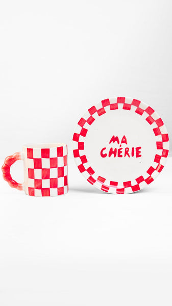Ma Cherie Ceramic Snack Plate , Red - 7x7 Inches (Set of 2)