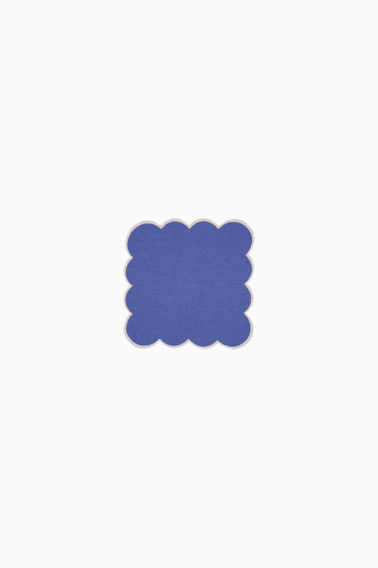 Zero-Waste Scalloped Linen Cocktail Napkins Klein Blue - Set of 4