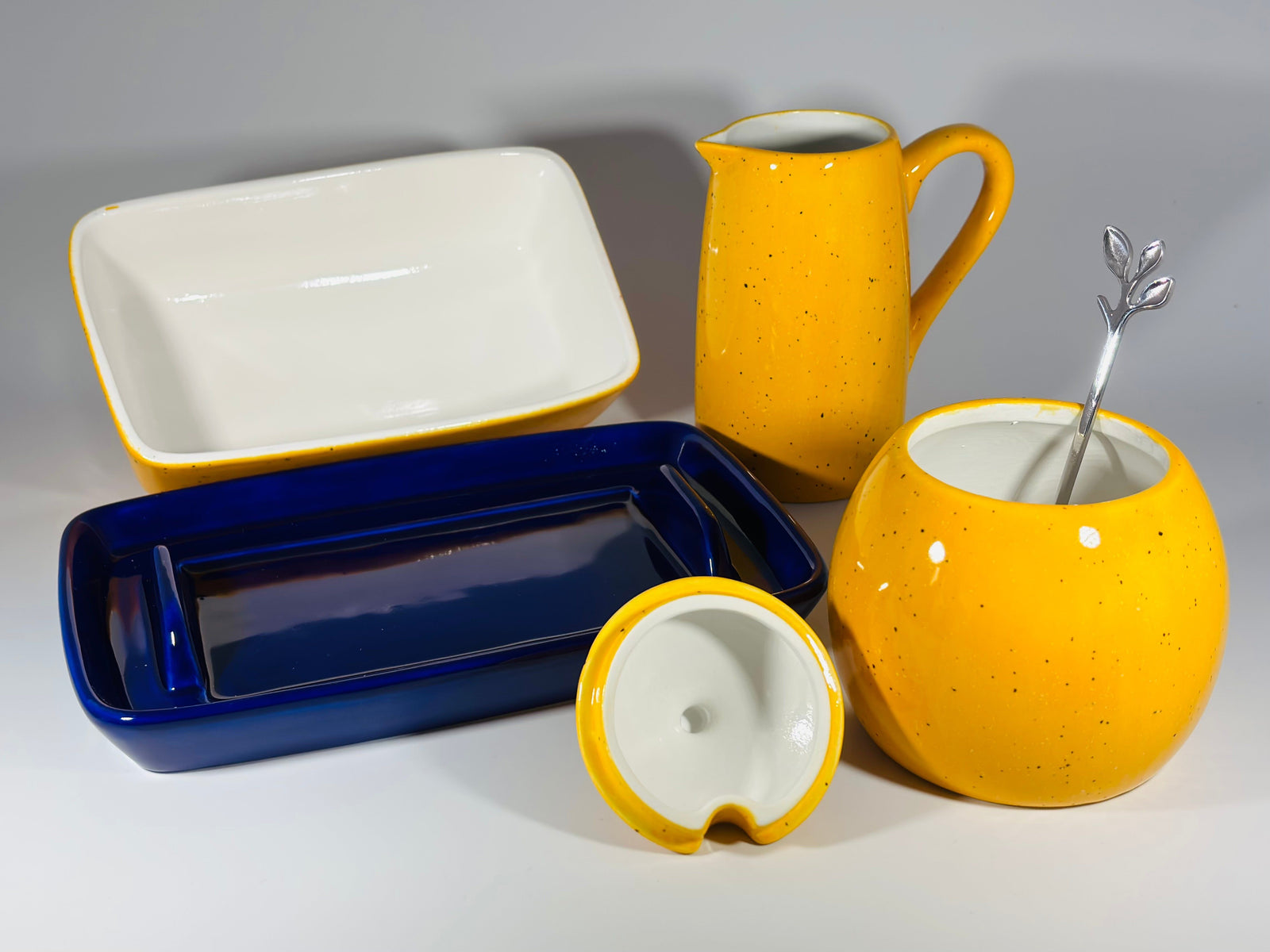 Butter Dish Sugar Bowl and Milk Jug Set - Royal Blue Dish