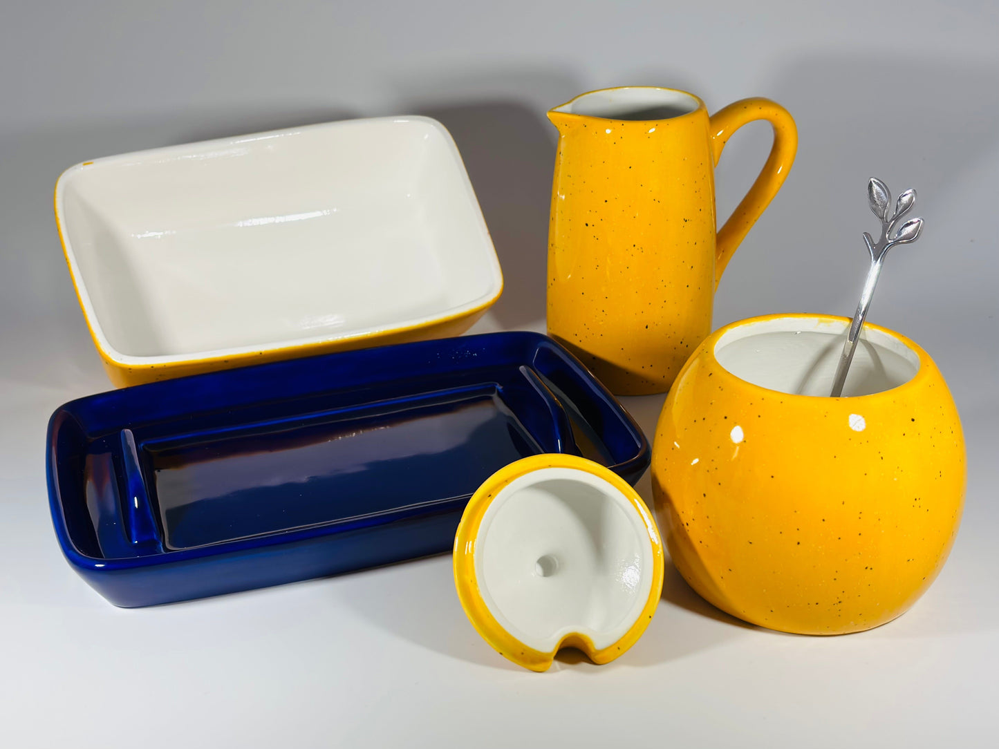 Butter Dish Sugar Bowl and Milk Jug Set - Royal Blue Dish
