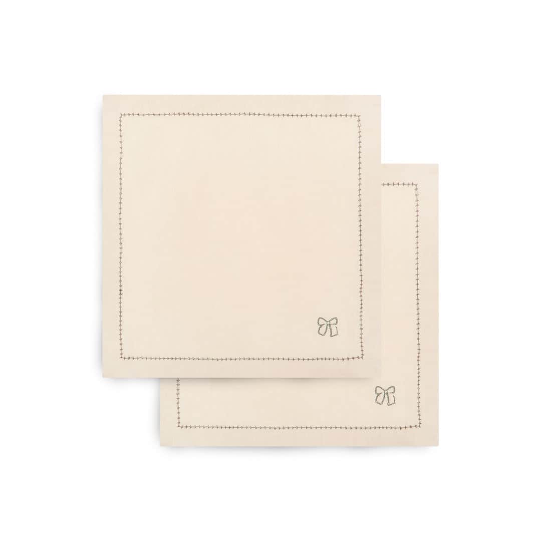 Embroidered Linen Napkins, Set of 2 - Natural