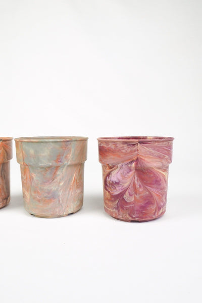 3 Vintage Marbled Plant Pots