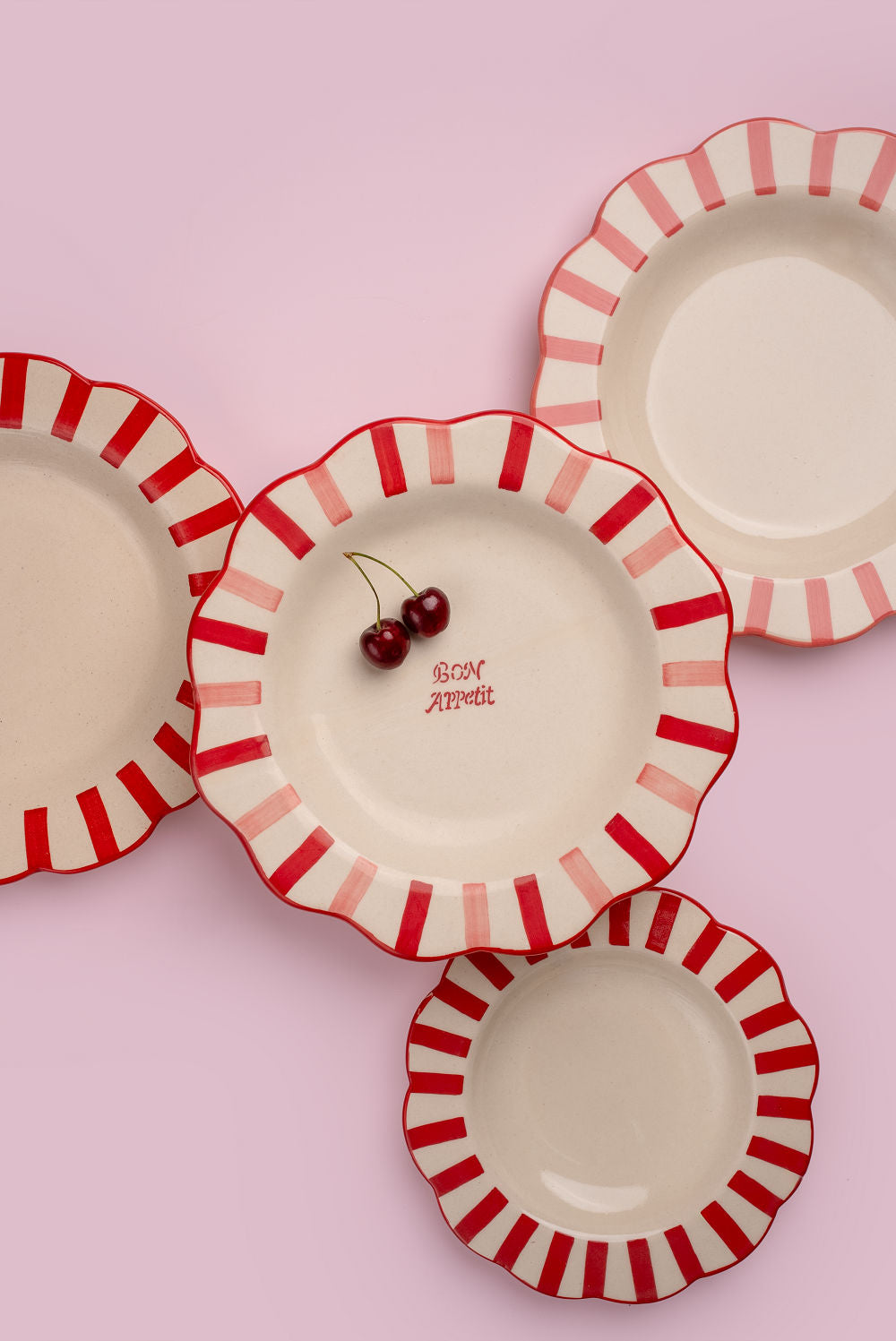 Ceramic Stripe Salad Plate Red