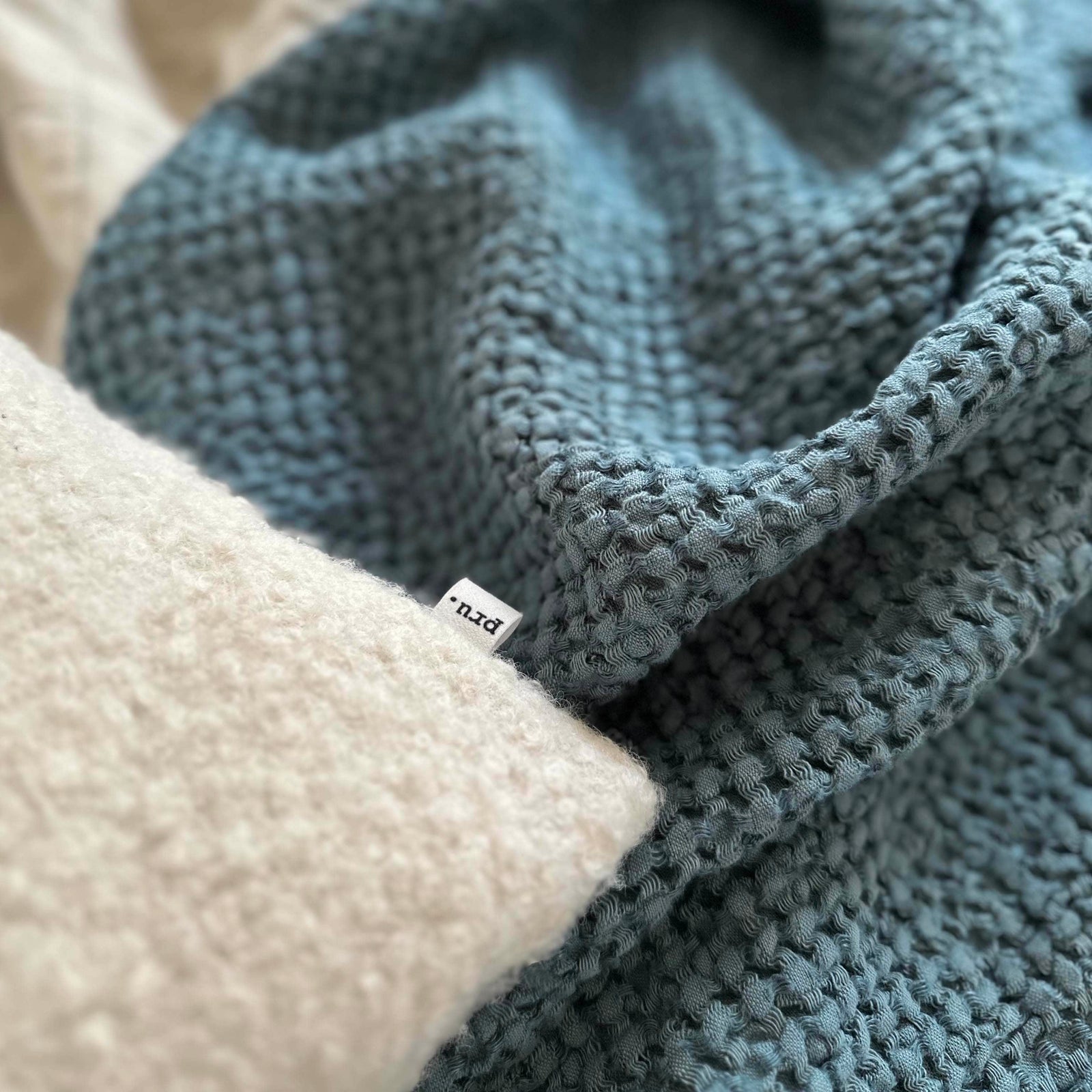 Mya Linen Waffle Blanket Slate Blue OEKO-TEX Certified