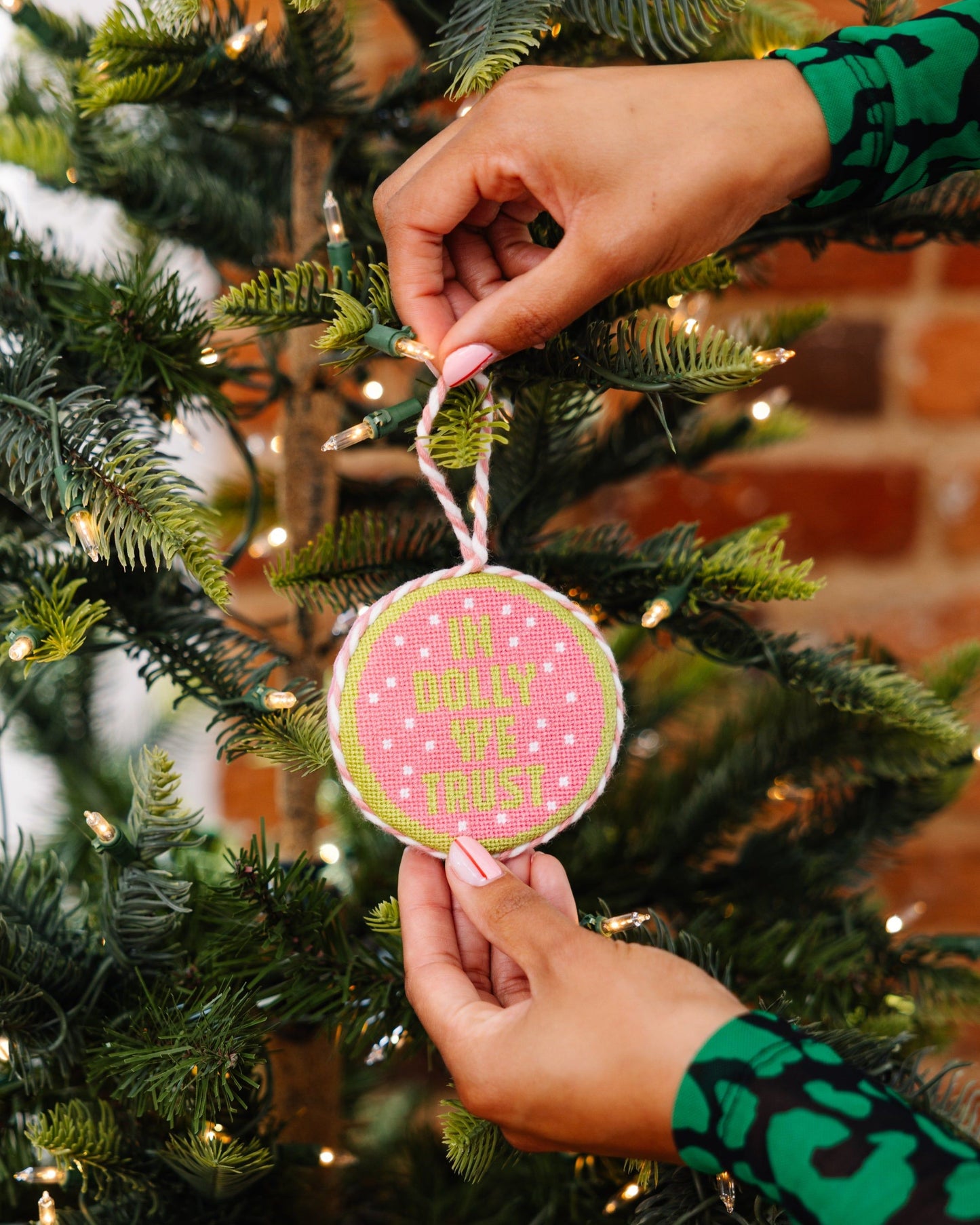 Needlepoint Ornament - In Dolly We Trust