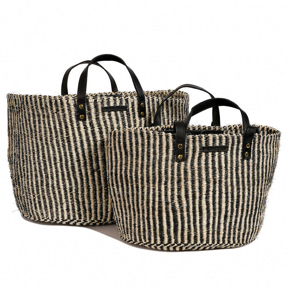 SALAMU: Black and Natural Pinstripe Sisal Shopper